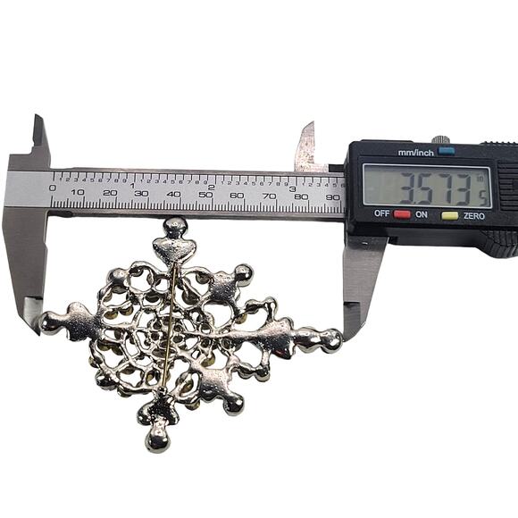 Crystal Rhinestone Snowflake Brooch Pin Large 3.5" READ Description Silver Tone - Picture 3 of 16